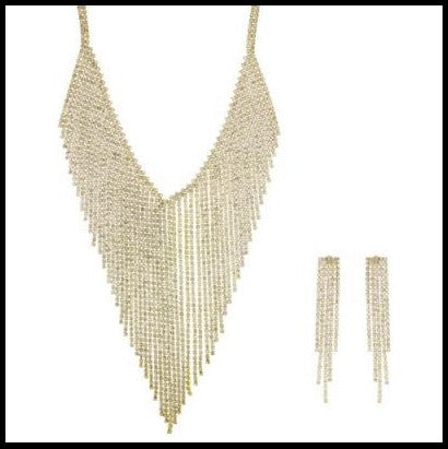 Long Rhinestone Necklace Set, gold