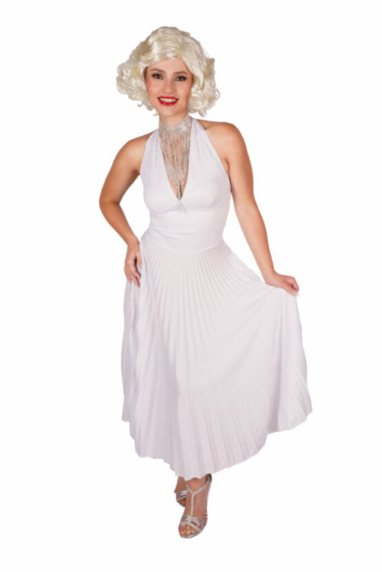 Halter Pleated White Dress
