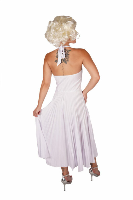 Halter Pleated White Dress