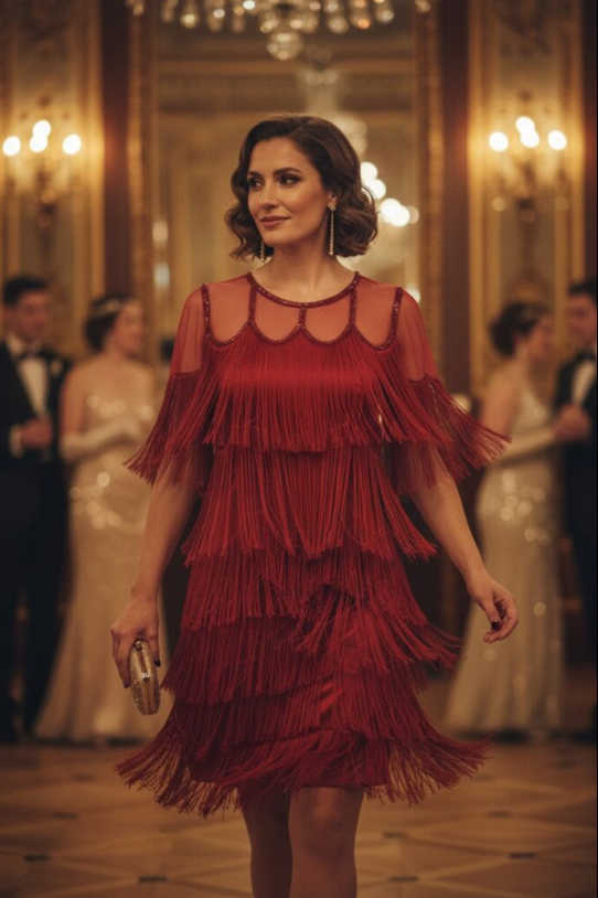 Red fringe flapper dress