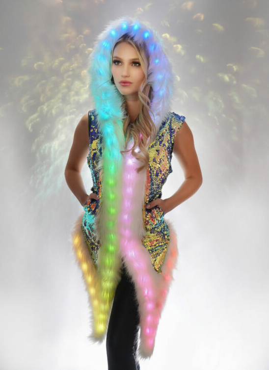 LED Sleeveless Faux Fur Jacket in White