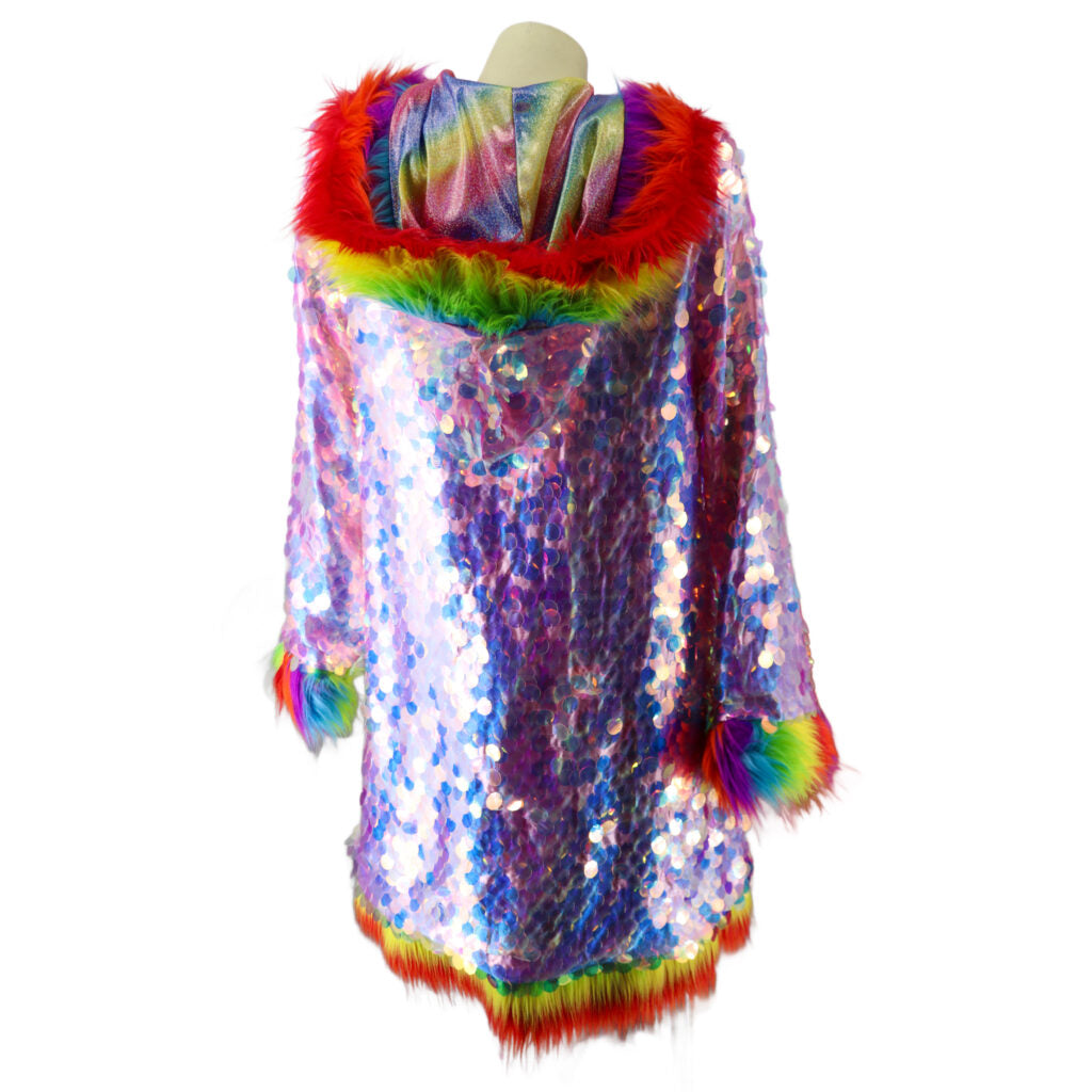 Rainbow Hooded Faux fur Jacket ..