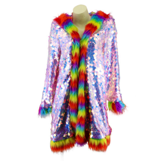 Rainbow Hooded Faux fur Jacket ..