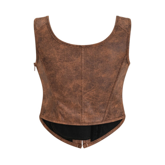 Pleather Front Lace Corset-Brown