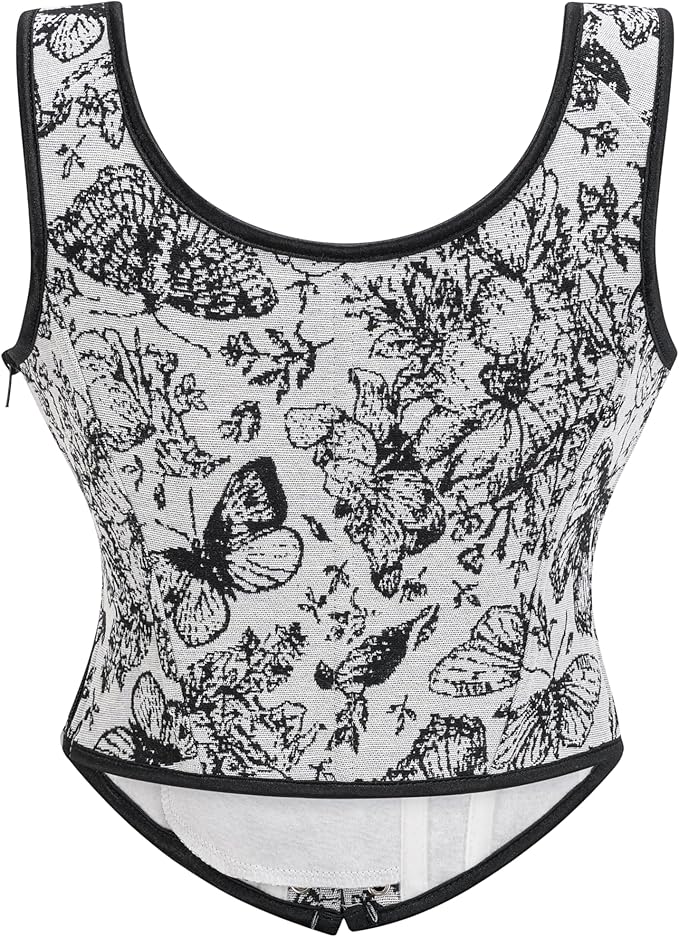 Black and White Floral Print Corset