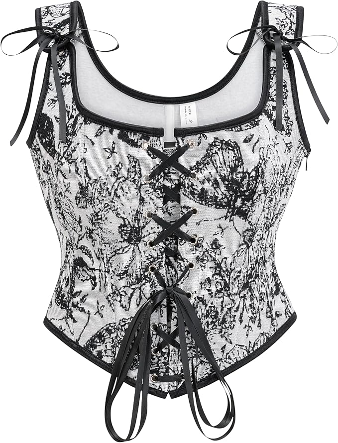 Black and White Floral Print Corset