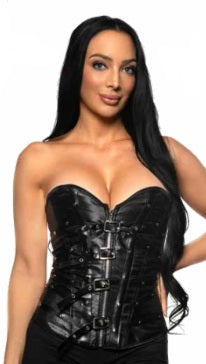 Corset w/Studded Strap & Zipper Closure-Black
