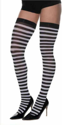 Thigh High Striped Stockings-White/Black