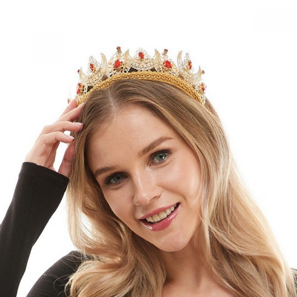 Gold Crown Headband with Red Gems