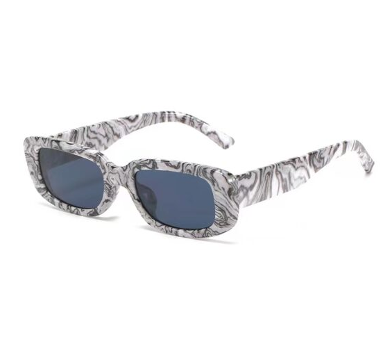 Sunglasses Unisex Rectangular Grey Swirl Frame and smoke lens