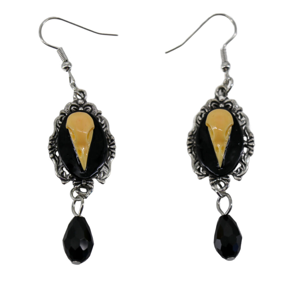Vintage Bird Skull Pendant Earrings