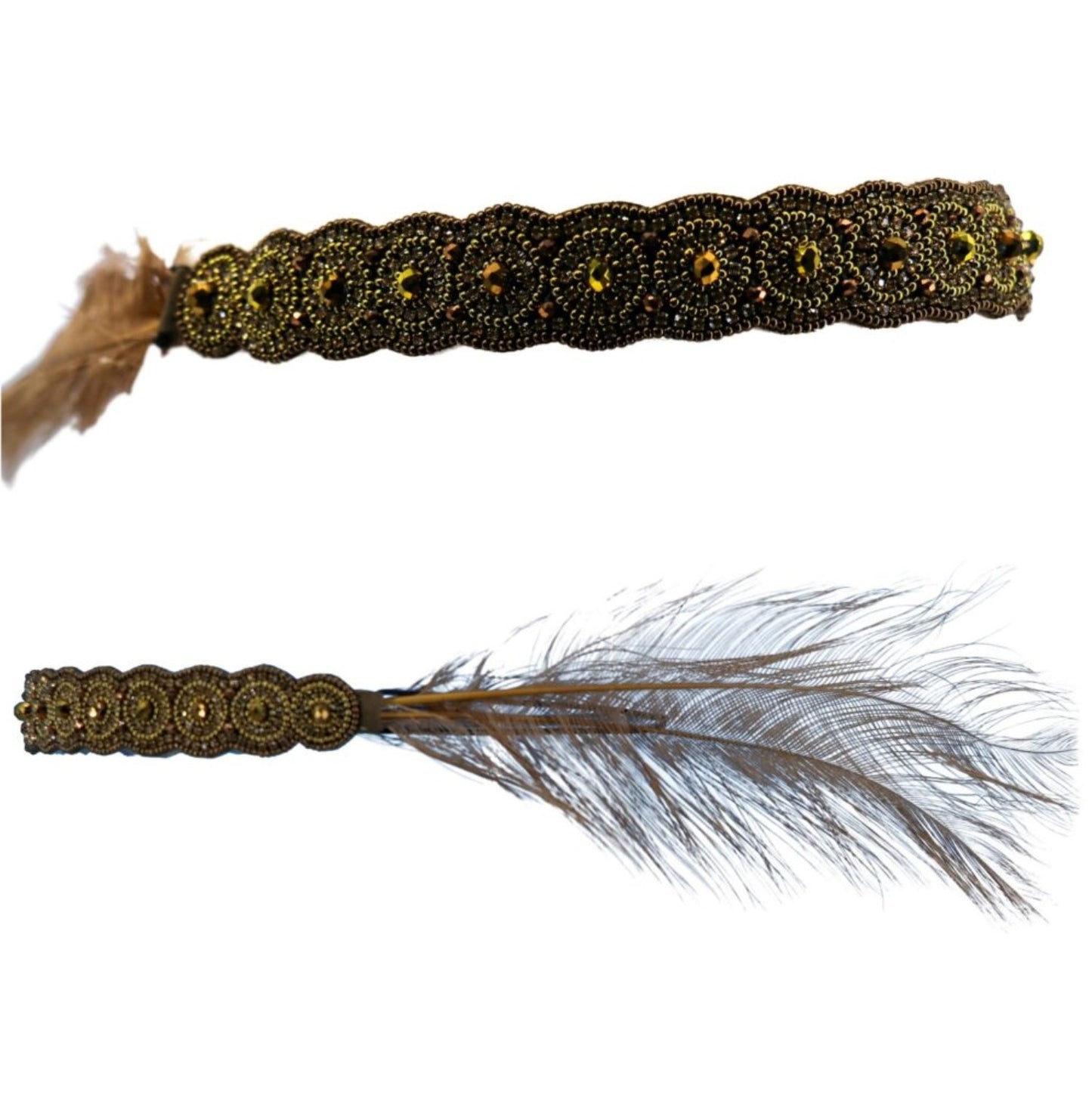 Flapper Beaded Headband with Feathers