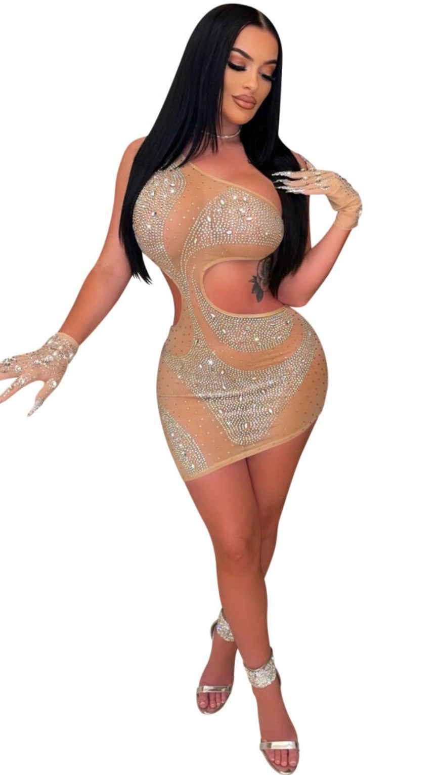 Rhinestone Cut Out Dress