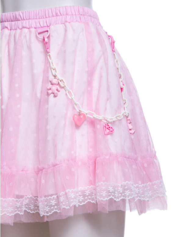 Lace Reflective Puff Skirt with Charm Link Chain