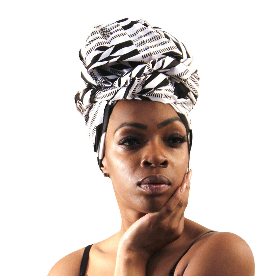 Black & White Kente Head Wrap