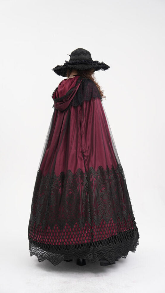 Gothic Red Lace Hooded Cape