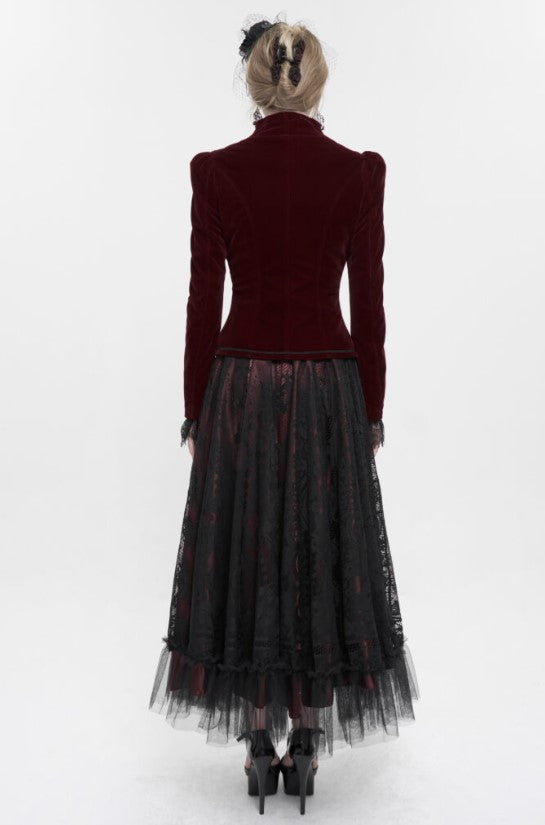 Burgundy Gothic Embroidered Princess Seam Coat
