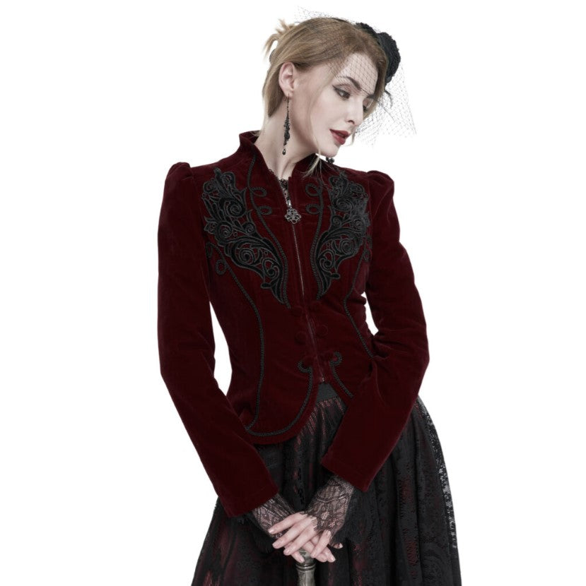 Burgundy Gothic Embroidered Princess Seam Coat