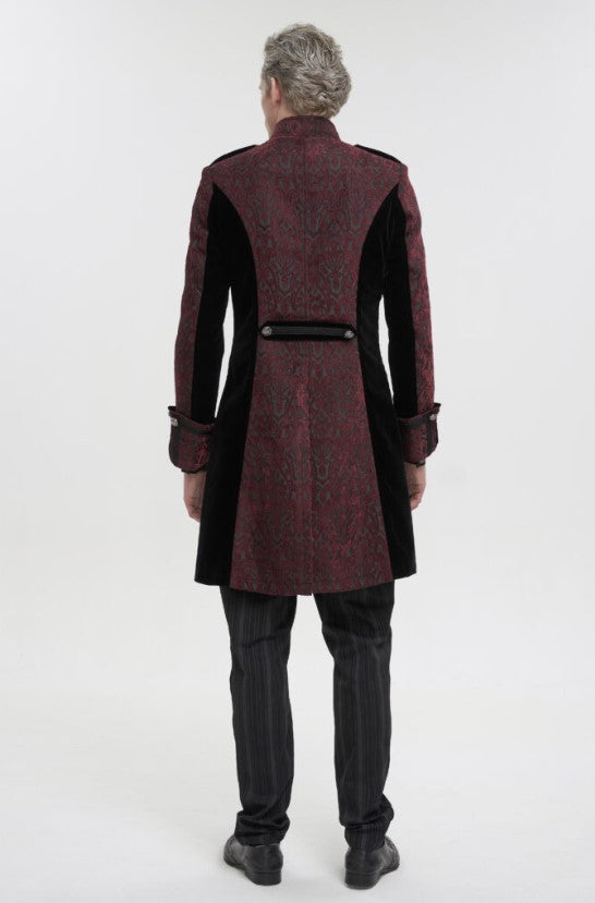 Red with Black Brocade Embroidered Long Tail Coat