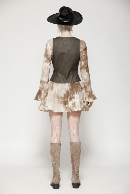 Brown Tie-Dye Vest Dress