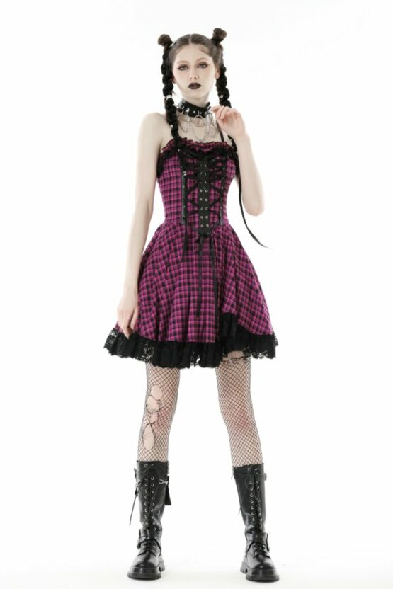 Rebel Pink Plaid Dress with Lace