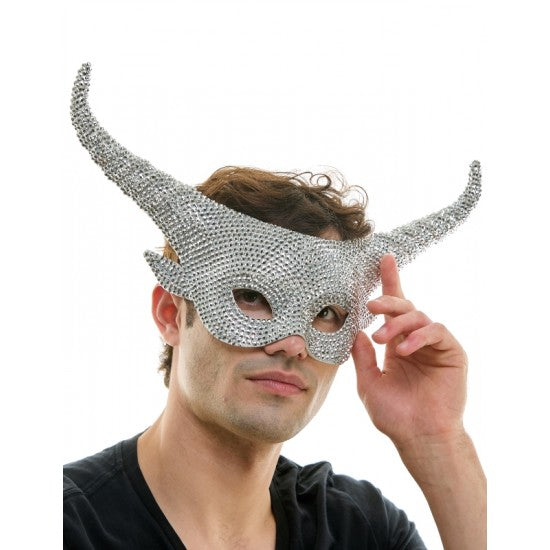 Silver Rhinestone Horn Mask