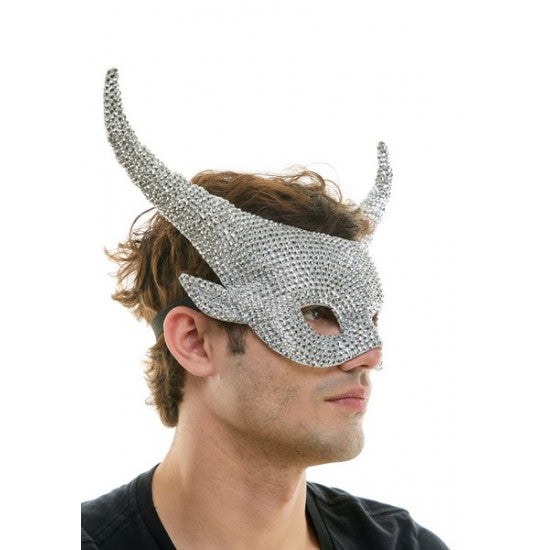 Silver Rhinestone Horn Mask