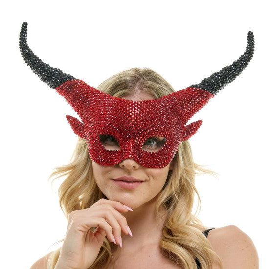 Red Rhinestone Horned Mask