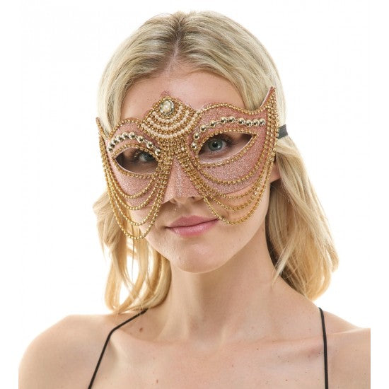 Pink Jeweled Mask with Chains