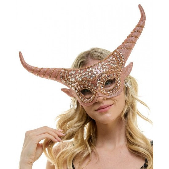 Gold Rhinestone Horned Fairy Mask with Chains