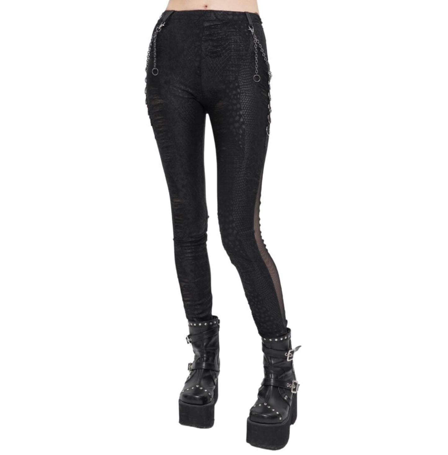 Distressed Snake Print Pants with side Mesh