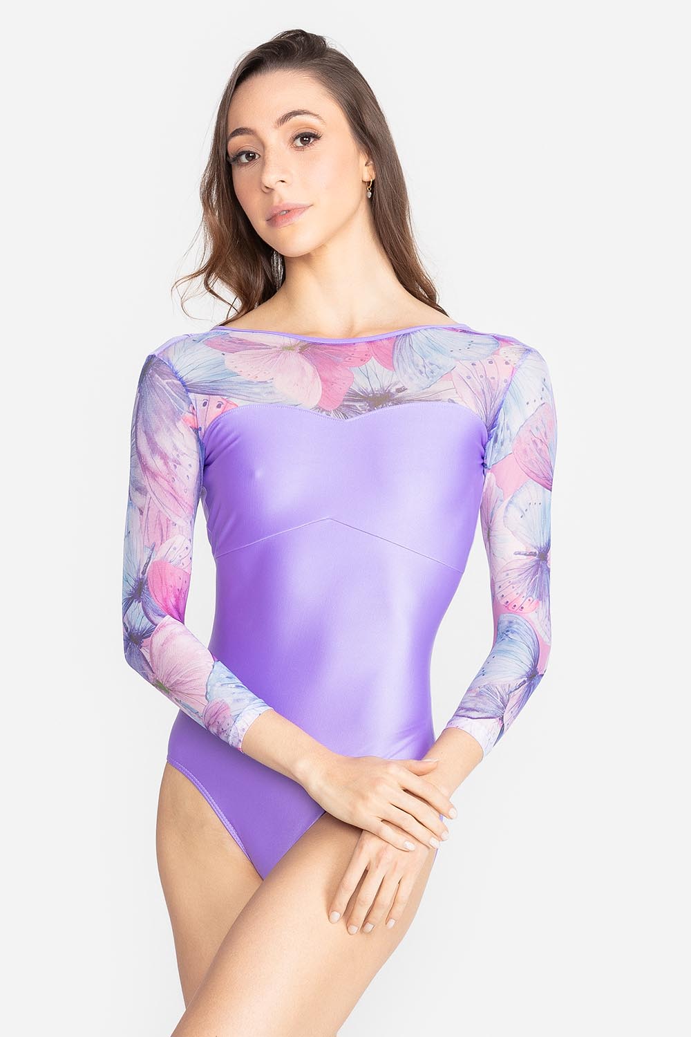 3/4 Sleeve Printed Mesh Leotard