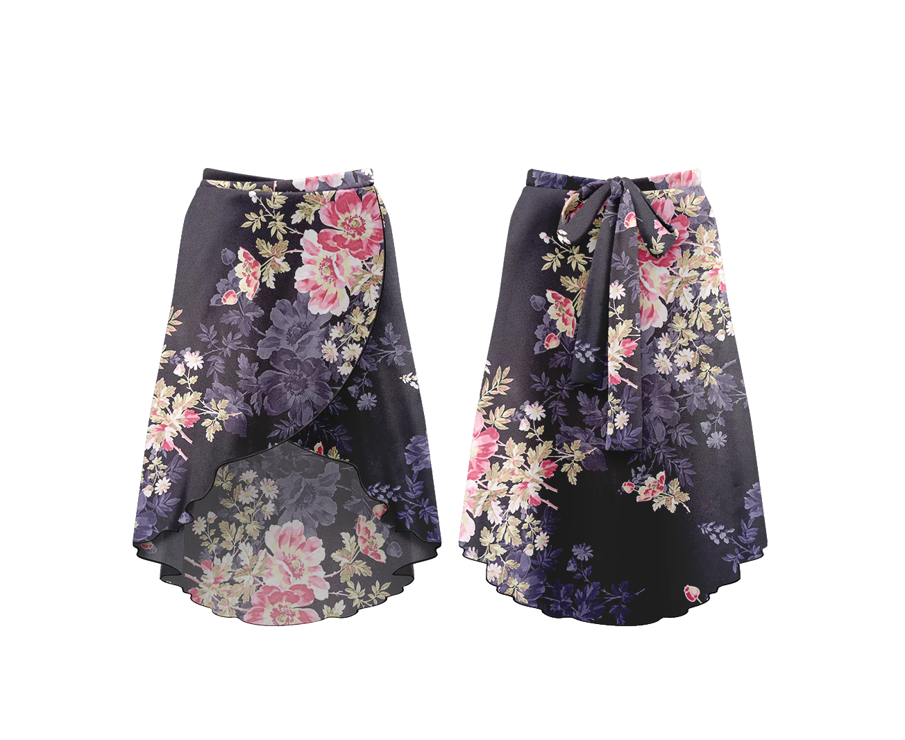 Velvet Chiffon High Low Wrap Skirt