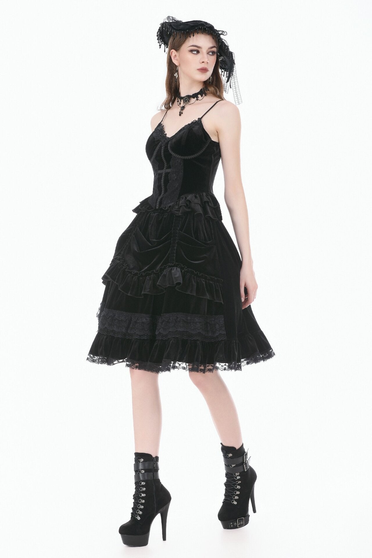 Black Lace Trimmed Top with Ruffles