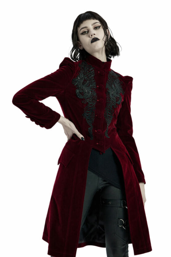 Burgundy Gothic Lace Long Coat