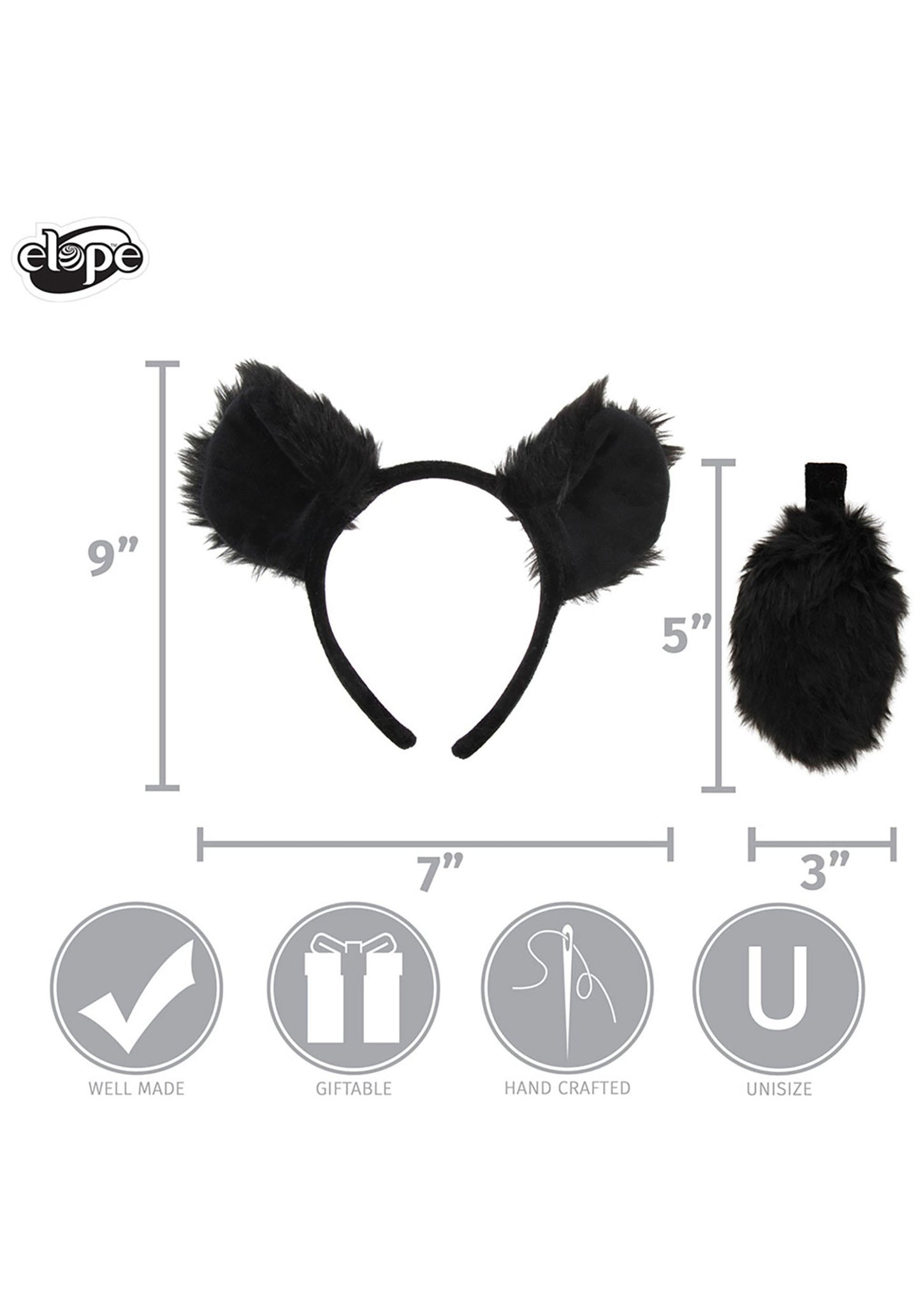 Black Bear Ears Headband & Tail Kit