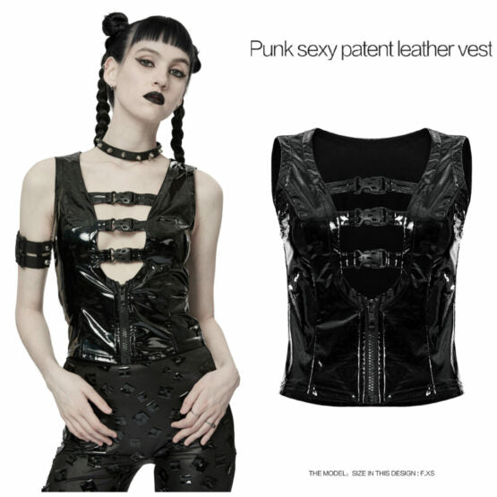 Pleather Sleeveless Buckle Top
