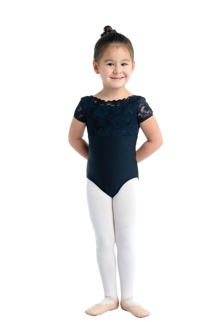 Cap Sleeve Leotard with Scalloped Lace