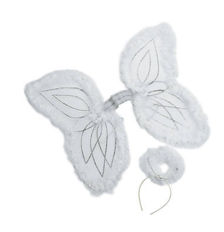 Child's White Marabou Angel Wings & Halo Headband