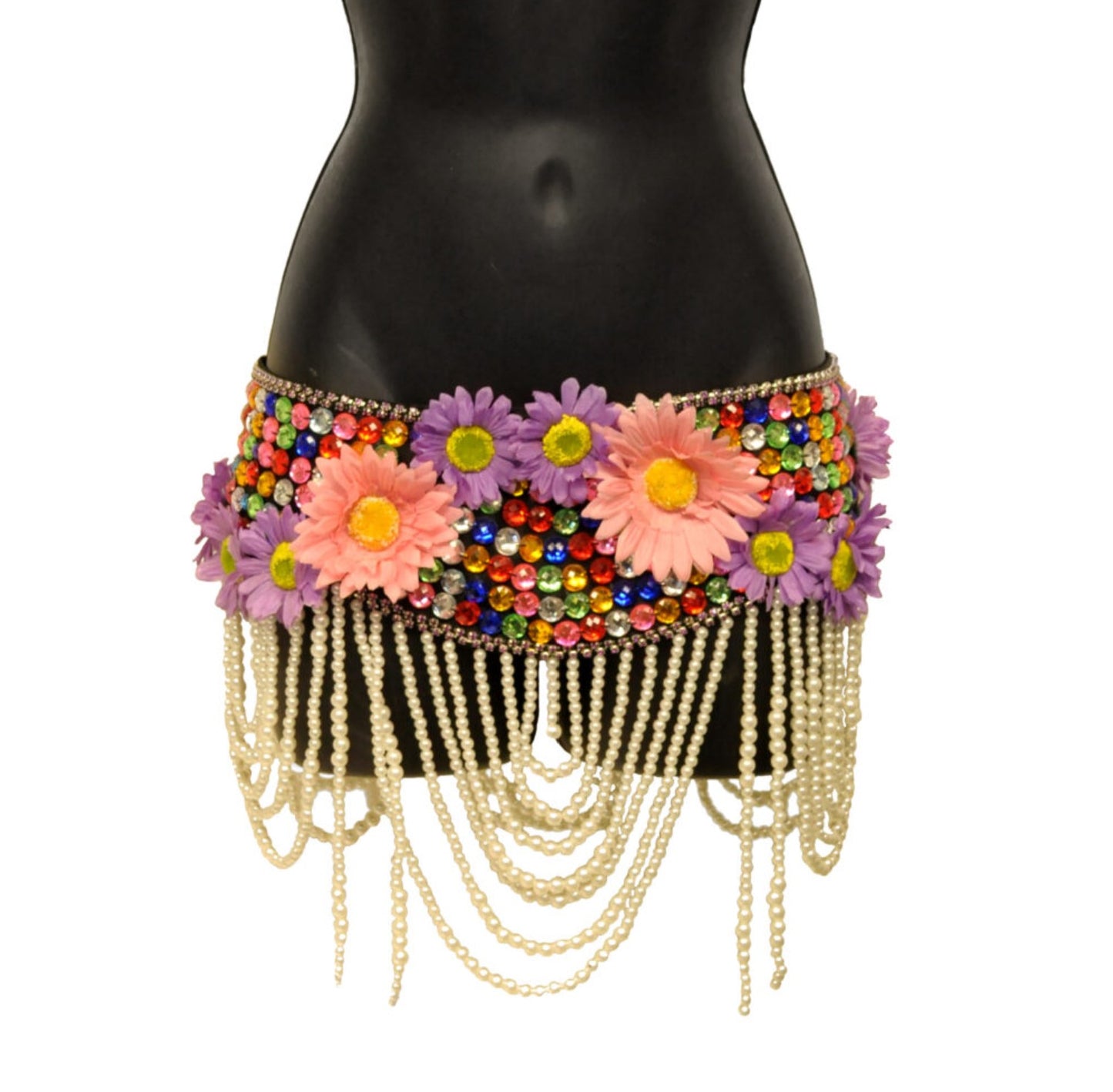 Multi Daisy Flower Belt with Pearls