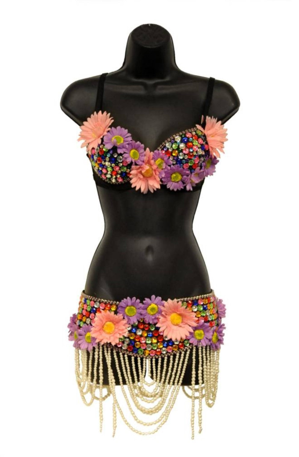 Multi Daisy Flower Belt with Pearls