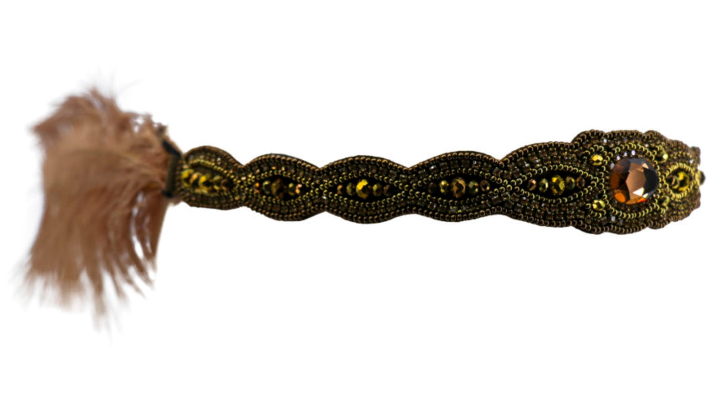 Flapper Beaded Headband with Feathers