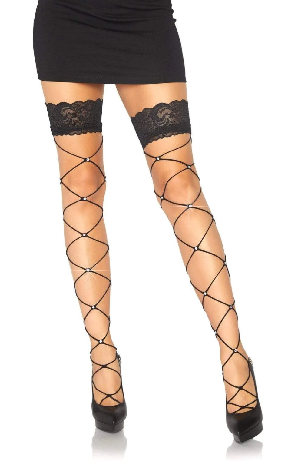 Crystalized wide Net lace top Tight Highs