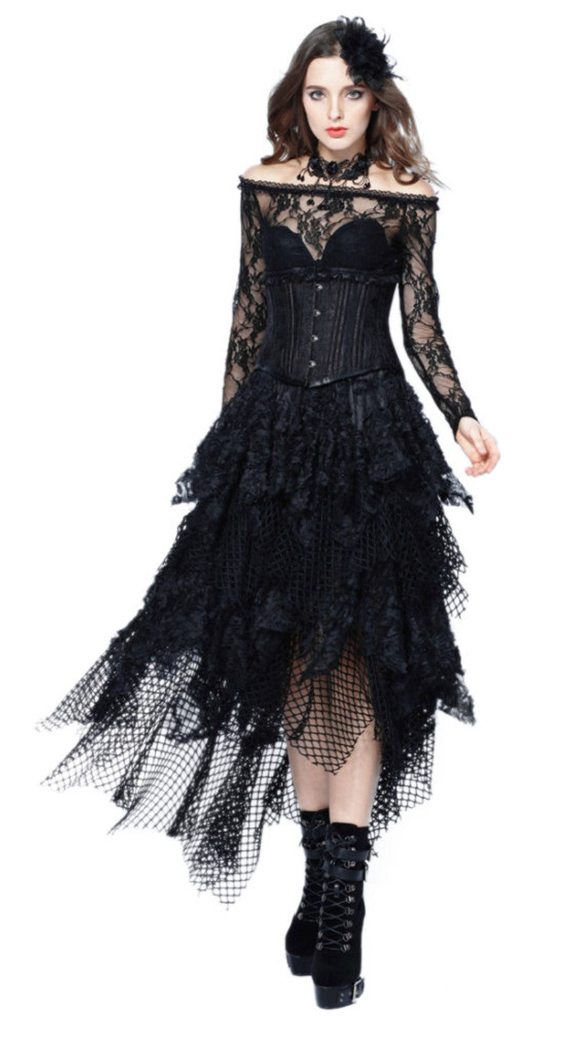 Gothic Messy Mesh and Lace Skirt