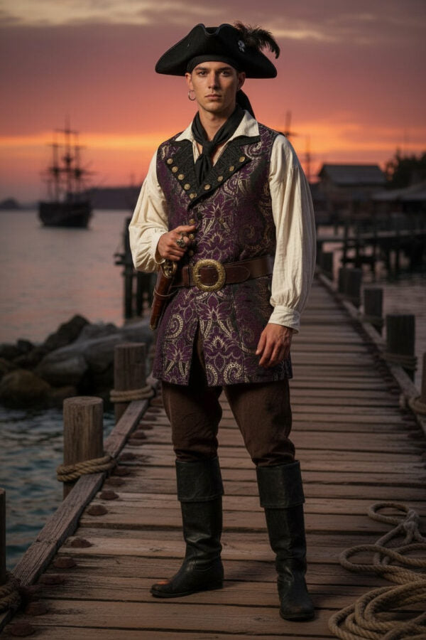 Collar Two tone Brocade Pirate Vest