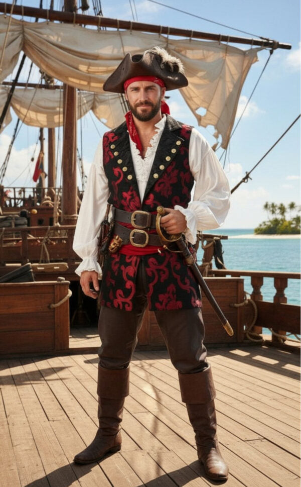 Collar Two tone Brocade Pirate Vest