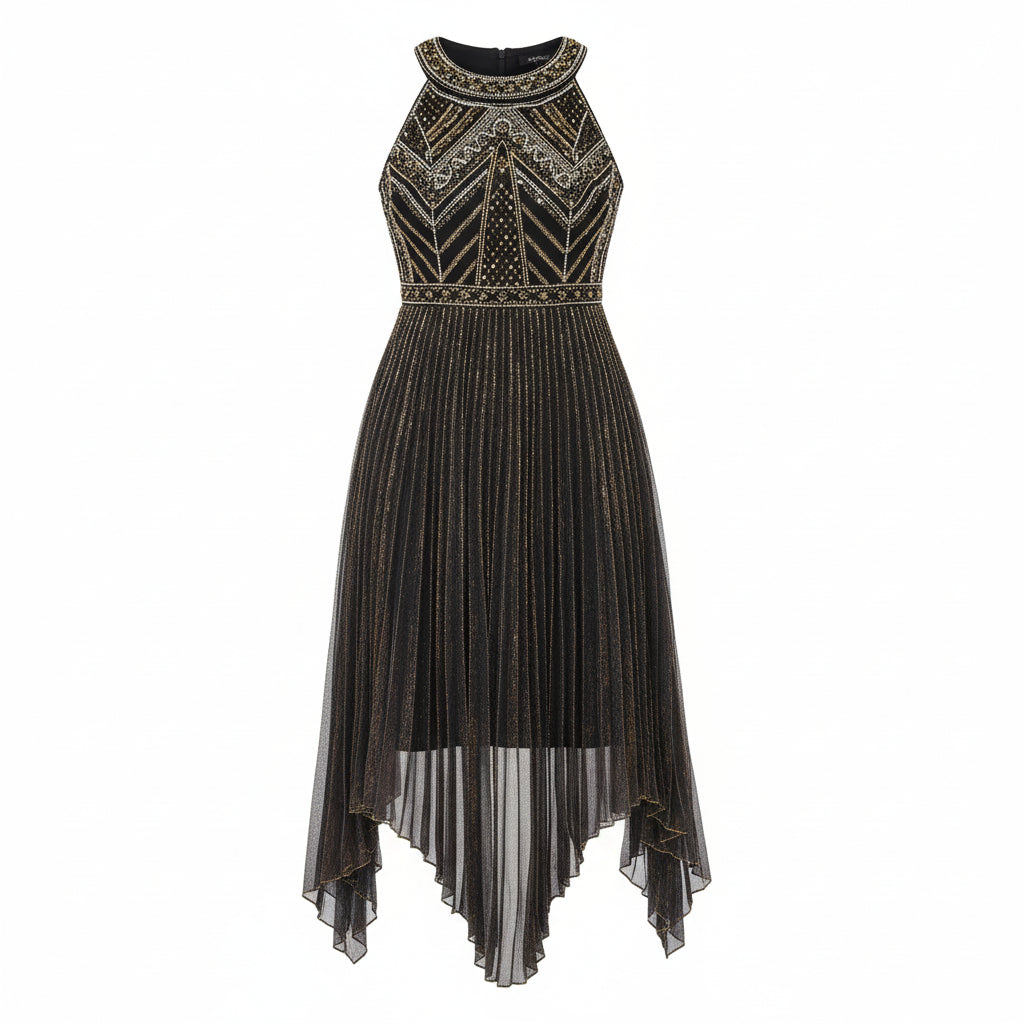 Beaded Halter Neck Flapper Dress