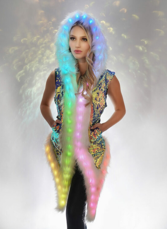 LED Sleeveless Faux Fur Jacket in White