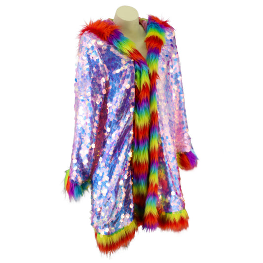 Rainbow Hooded Faux fur Jacket ..