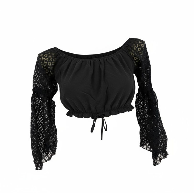 Cotton Choli Top w/Crochet Lace Sleeves